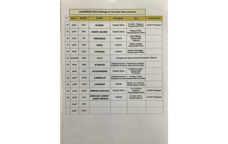 Calendrier ARPENGOEL 2023 2ème semestre